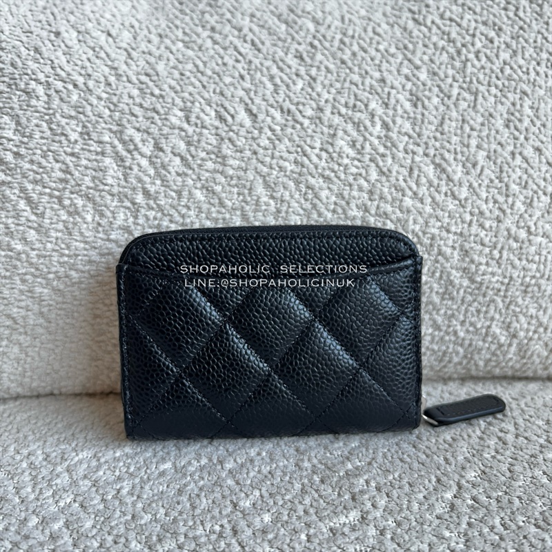 Chanel經典款拉鍊零錢卡夾包黑色牛皮銀釦AP0216-2