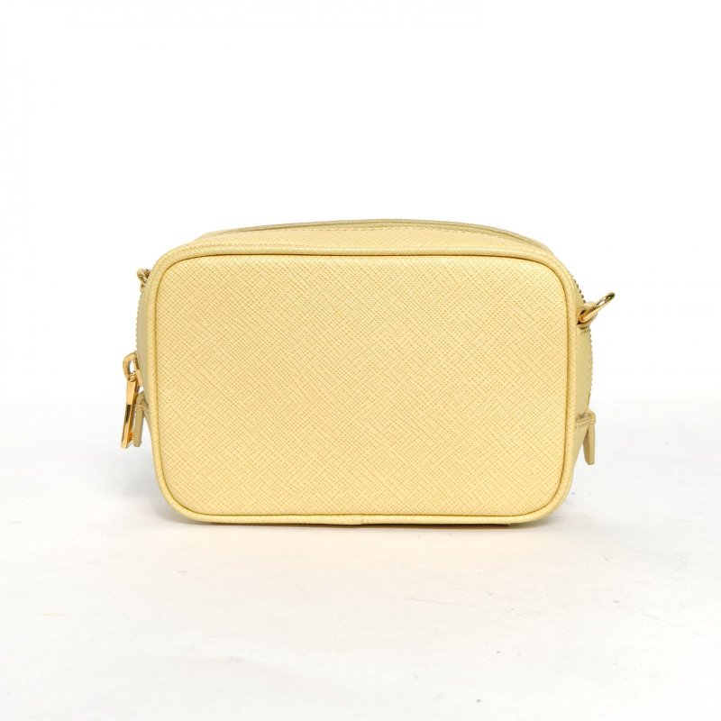 PRADA 黃色牛皮金扣十字紋相機包mini14.5肩背包-2