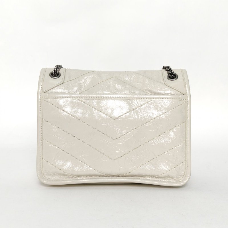 SAINT LAURENT NikiMini21D扣米白色牛皮銀扣肩背包-2