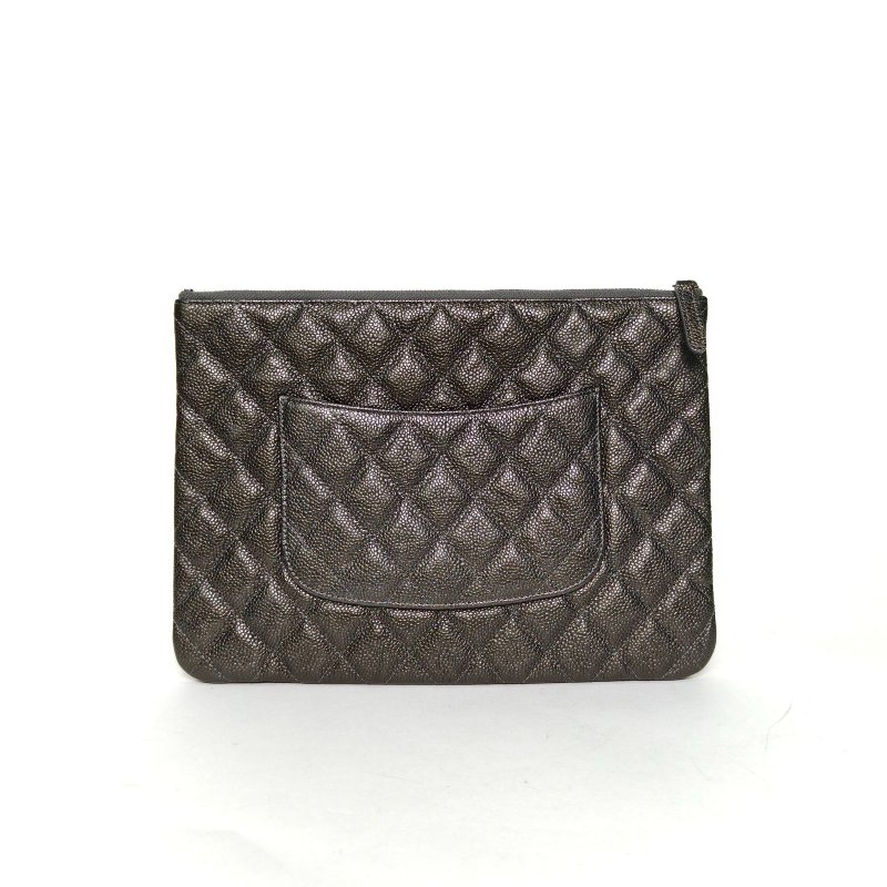 CHANEL CF手拿包小號28綠色荔枝牛皮23開銀扣肩背包-2