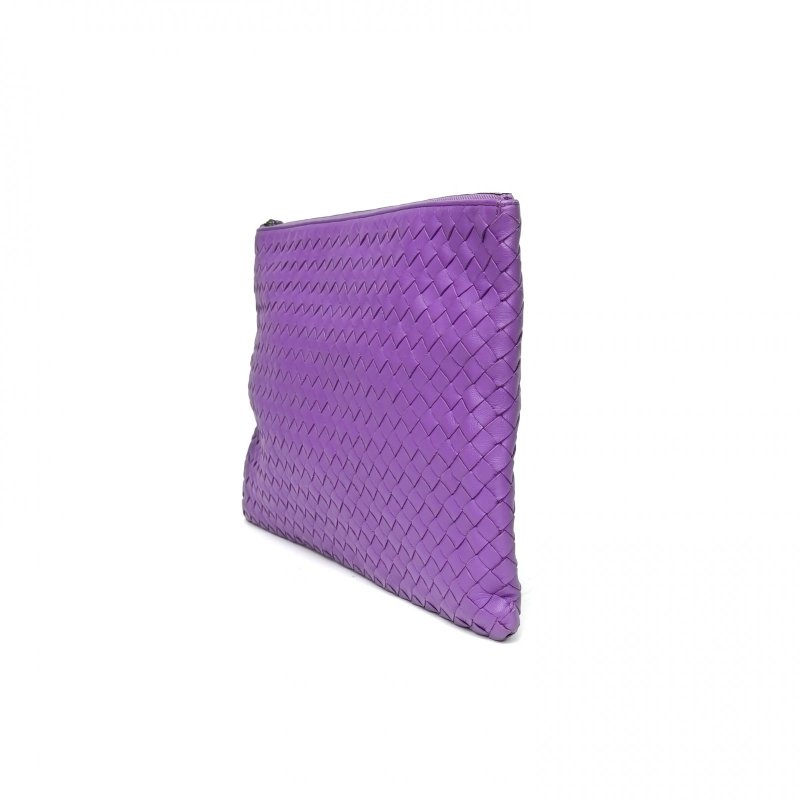 BOTTEGA VENETA 紫色羊皮經典編織手拿包收納包肩背包-1