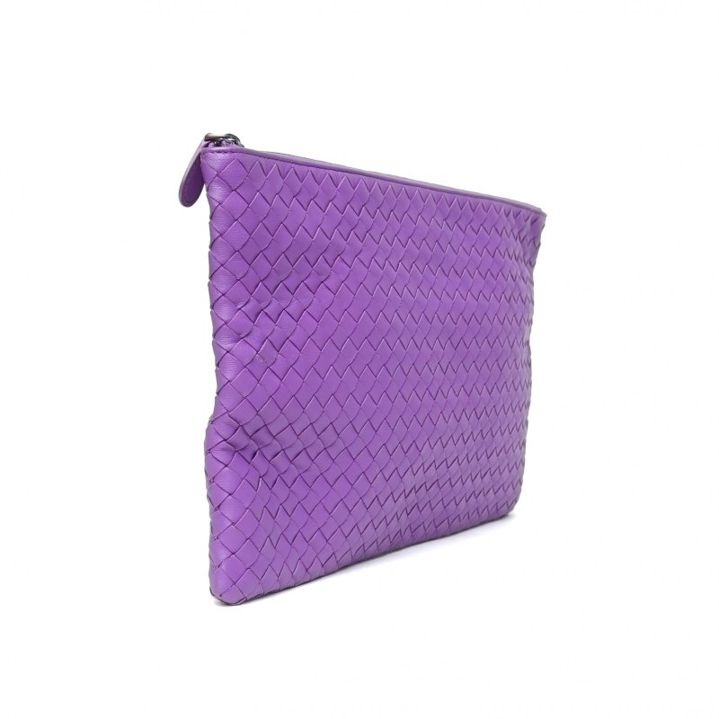 BOTTEGA VENETA 紫色羊皮經典編織手拿包收納包肩背包-3