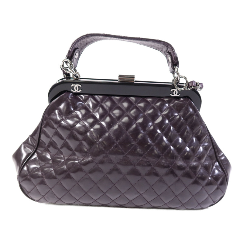 CHANEL 漆皮皮革Chain Shoulder Bag銀扣鏈帶手挽肩背兩用袋-1