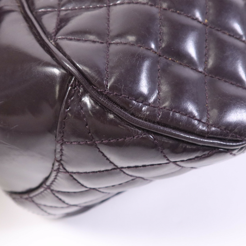 CHANEL 漆皮皮革Chain Shoulder Bag銀扣鏈帶手挽肩背兩用袋-8