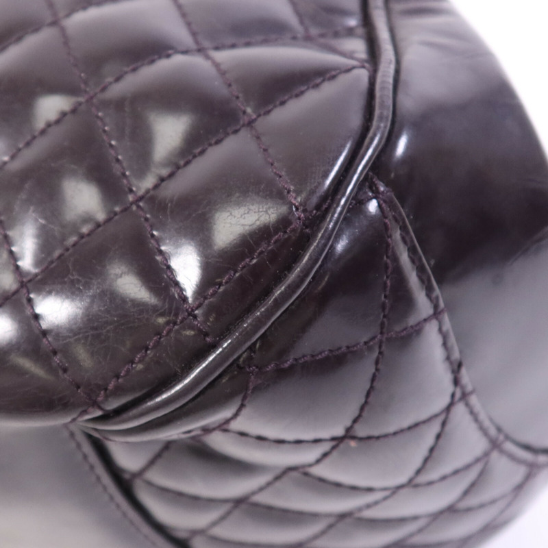 CHANEL 漆皮皮革Chain Shoulder Bag銀扣鏈帶手挽肩背兩用袋-9