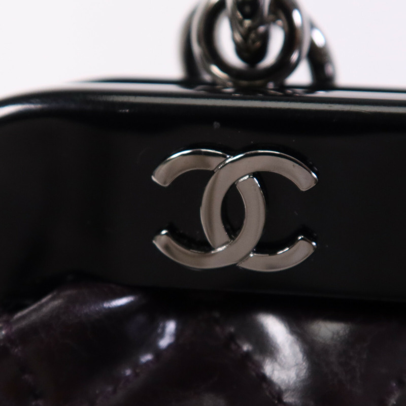 CHANEL 漆皮皮革Chain Shoulder Bag銀扣鏈帶手挽肩背兩用袋-12