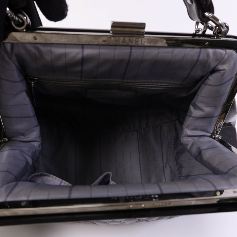 CHANEL 漆皮皮革Chain Shoulder Bag銀扣鏈帶手挽肩背兩用袋-13