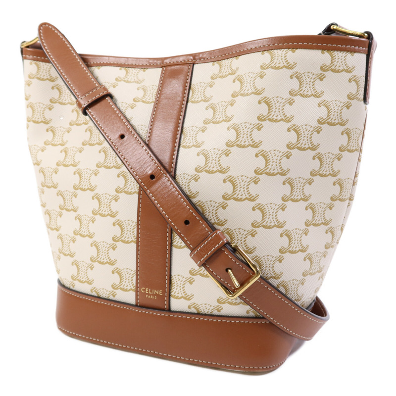 CELINE 塗層帆布Triomphe Bucket金扣肩背袋-2