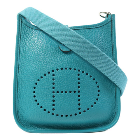 HERMES Clemence皮革Evelyne TPM銀扣肩背袋Bleu Paon