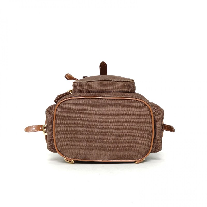 MIU MIU MIUMIU雙肩包字母徽標標識拼皮革雙肩包(小號）棕色帆布字母徽標標識拼皮革肩背包-4