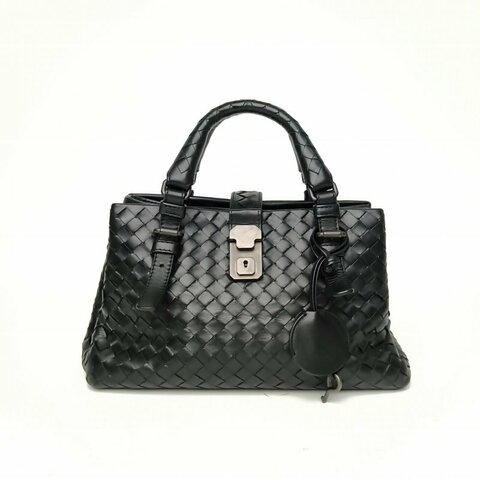 BOTTEGA VENETA ROMA羅馬包Mini26黑色牛皮鎢鋼扣肩背包