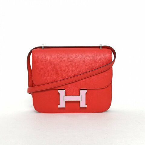 HERMES Constance康康19S3心紅色Epsom皮D刻琺瑯扣肩背包