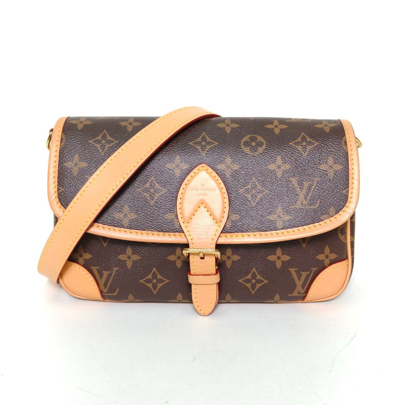 LOUIS VUITTON Diane法棍包24可拆卸黑紫寬肩帶老花PVC晶片肩背包-0