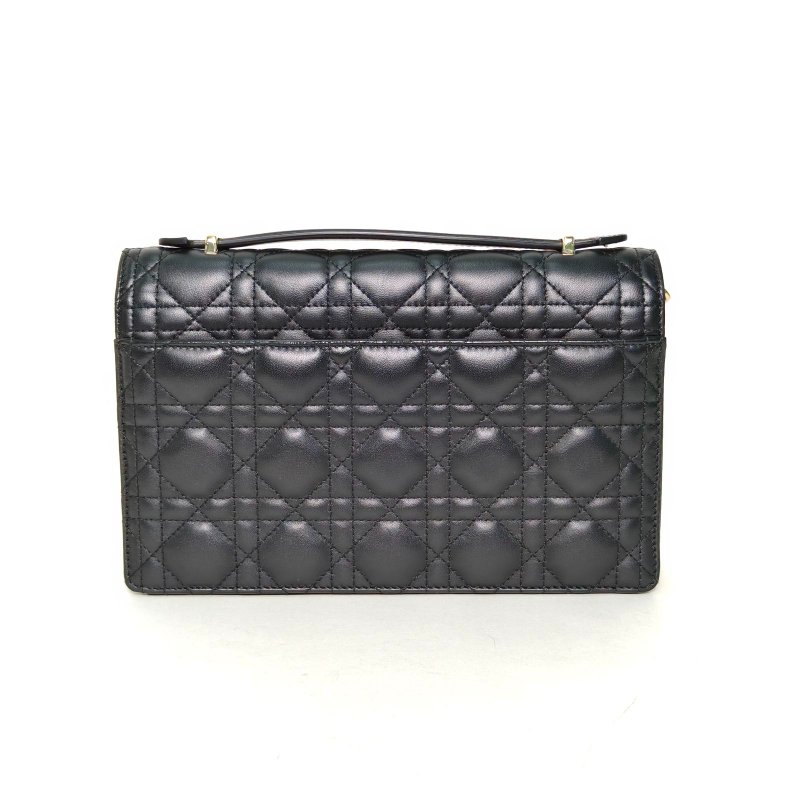 DIOR MissDior配手提中號鏈條包24黑色羊皮金扣2023藤格紋肩背包-2