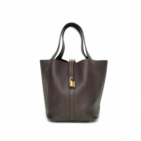 HERMES Picotin22菜籃子46烏木色馬鞍皮K2025金扣肩背包