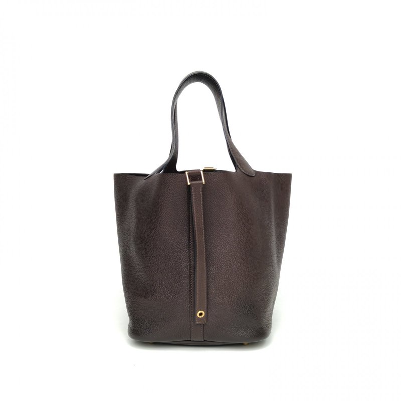 HERMES Picotin22菜籃子46烏木色馬鞍皮K2025金扣肩背包-2