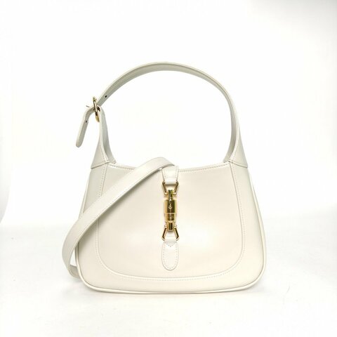 GUCCI Jackie1961小號白色牛皮金扣肩背包
