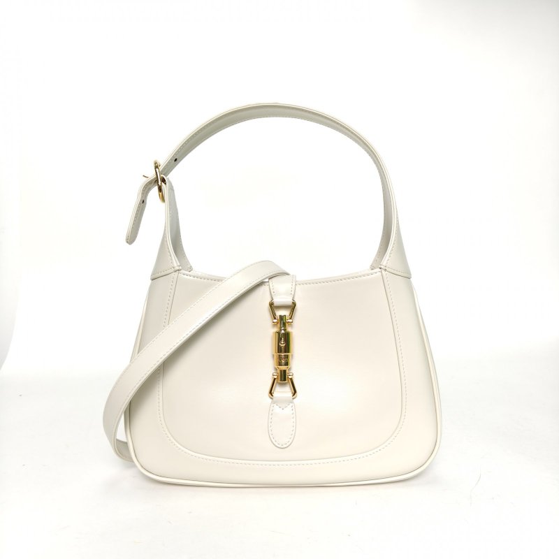 GUCCI Jackie1961小號白色牛皮金扣肩背包-0