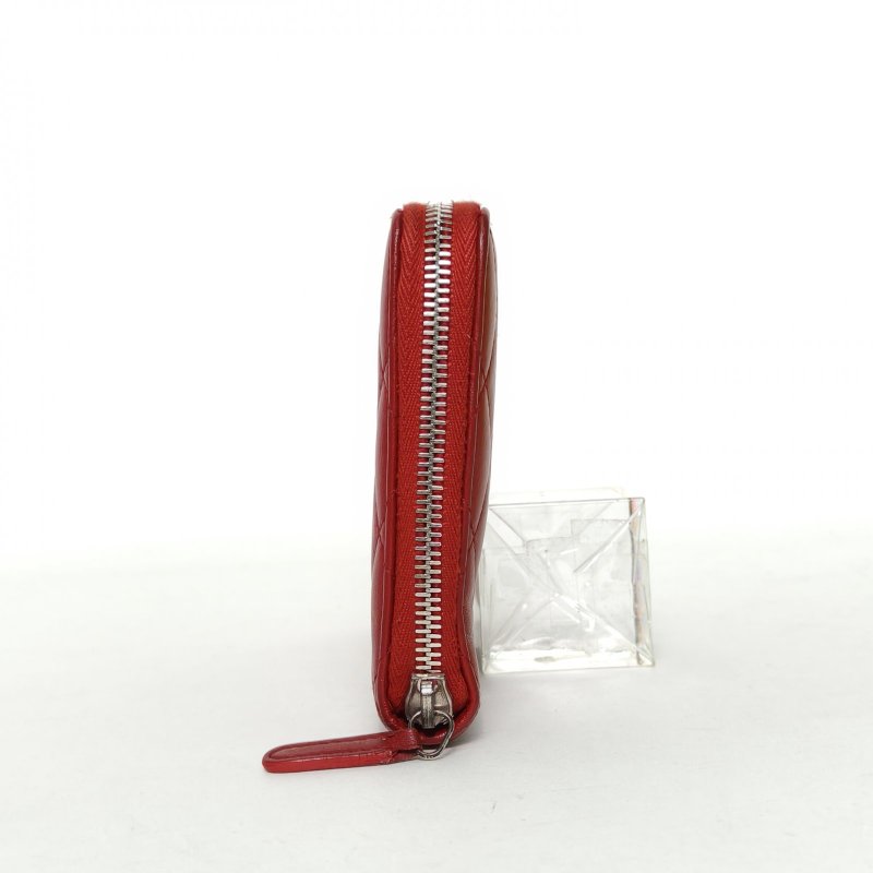 CHANEL 紅色羊皮15開銀扣CF菱格紋長款拉鏈錢包手拿包護照夾肩背包-1