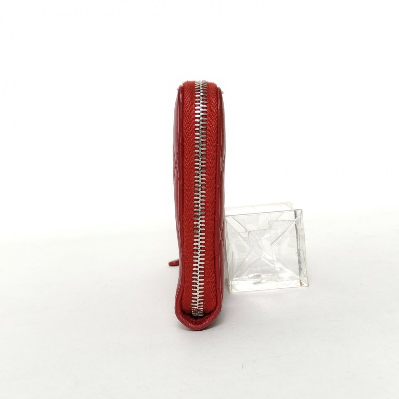 CHANEL 紅色羊皮15開銀扣CF菱格紋長款拉鏈錢包手拿包護照夾肩背包-3