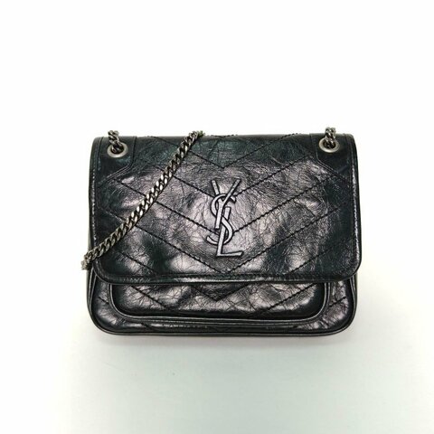 SAINT LAURENT NikiMini21D扣黑色牛皮黑扣肩背包