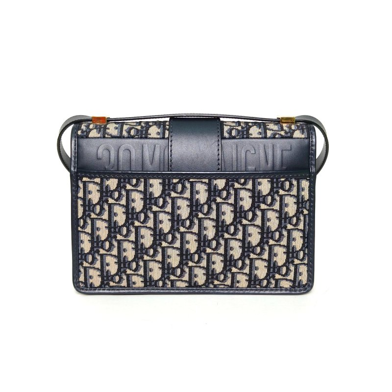 DIOR 30Montaigne蒙田皮肩帶大號24拼藍色牛皮/帆布金扣2021Oblique印花24牛皮拼帆布肩背包-2