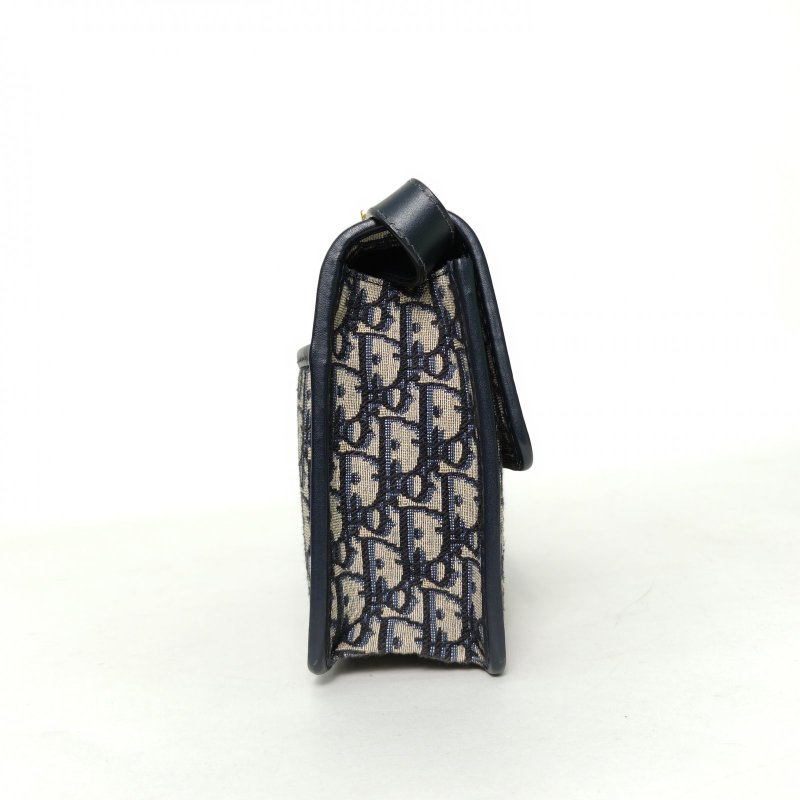 DIOR 30Montaigne蒙田皮肩帶大號24拼藍色牛皮/帆布金扣2021Oblique印花24牛皮拼帆布肩背包-3