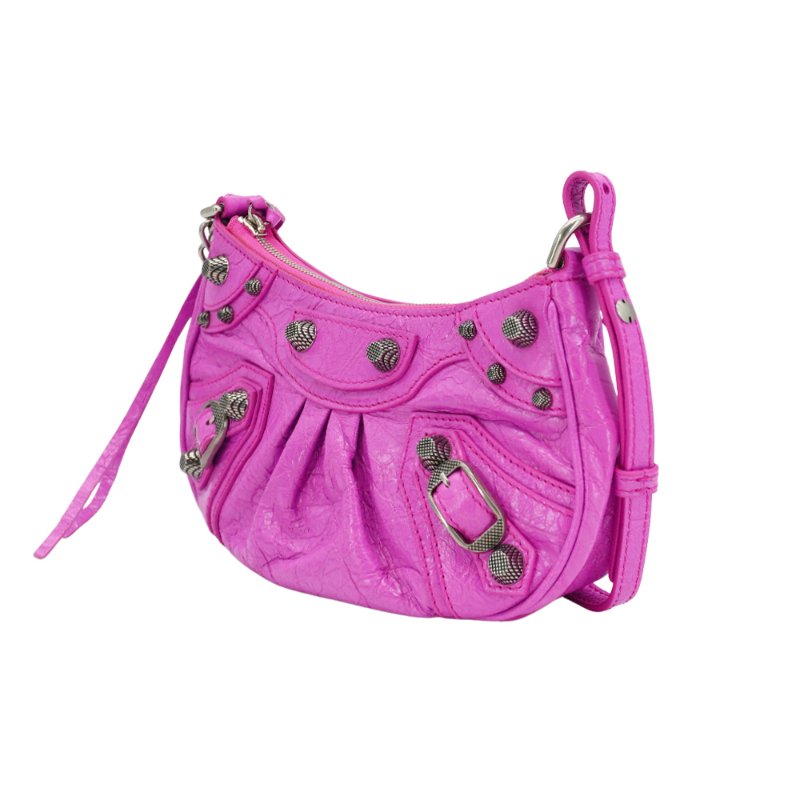 Balenciaga Le Cagole Mini 鞣製羊皮彎月二用包(695814-桃紅)-1