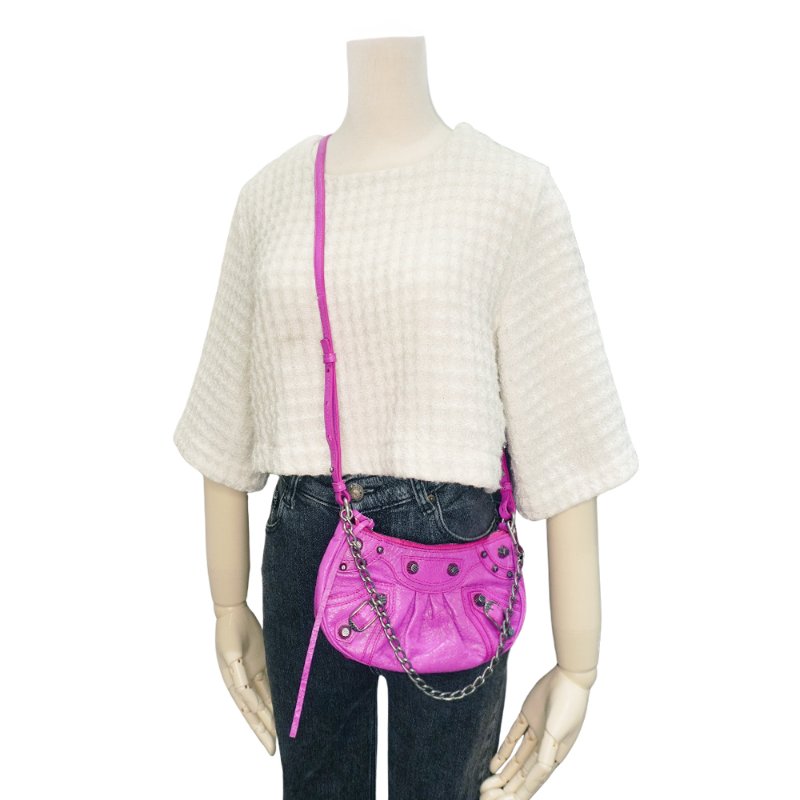 Balenciaga Le Cagole Mini 鞣製羊皮彎月二用包(695814-桃紅)-5