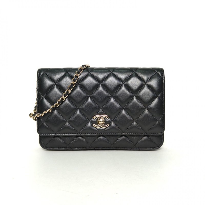 CHANEL CFWOC19黑色羊皮晶片開淺金扣足球調節扣肩帶肩背包-0