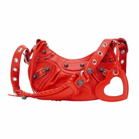 Balenciaga Le Cagole Mini 鞣製羊皮彎月二用包(695814-桃紅)