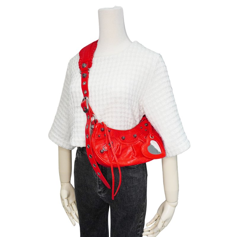 Balenciaga Le Cagole Mini 鞣製羊皮彎月二用包(695814-桃紅)-5