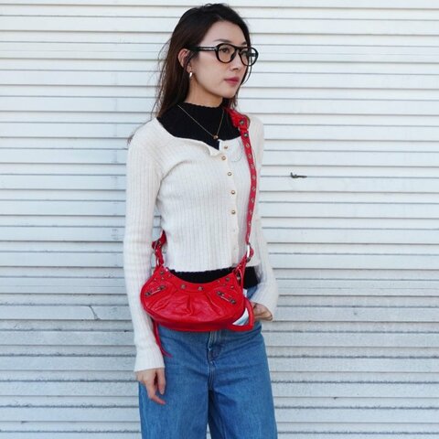 Balenciaga Le Cagole Mini 鞣製羊皮彎月二用包(695814-桃紅)