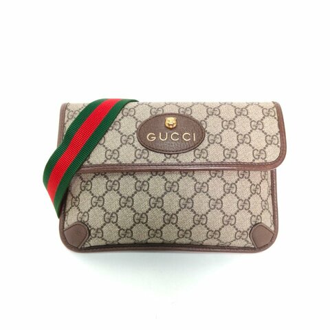 GUCCI NeoVintage虎頭腰包24烏木色PVC金扣肩背包