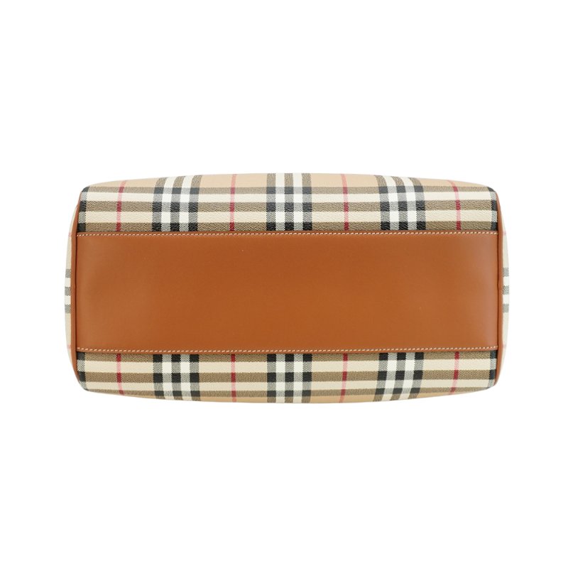 Burberry 展示品 格紋帆布兩用波士頓包-中(8071355-卡其)-3