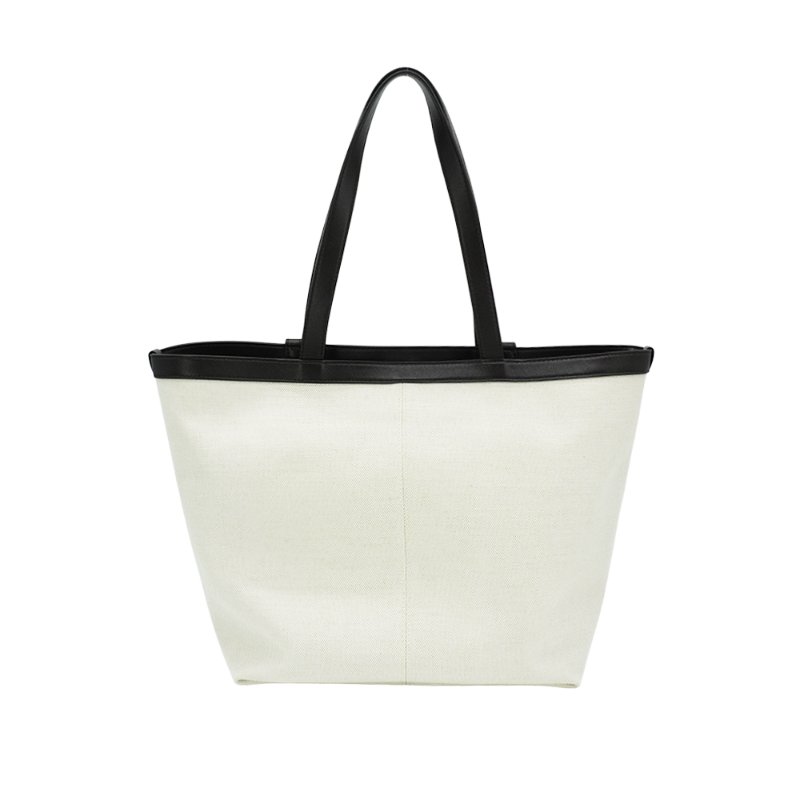 Bottega Veneta Flip Flap 編織皮革拚帆布手提托特包-中(754914-咖/米)-2