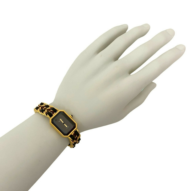 香奈兒 Premiere M 號石英不鏽鋼皮革腕錶，金色/黑色，38479-0