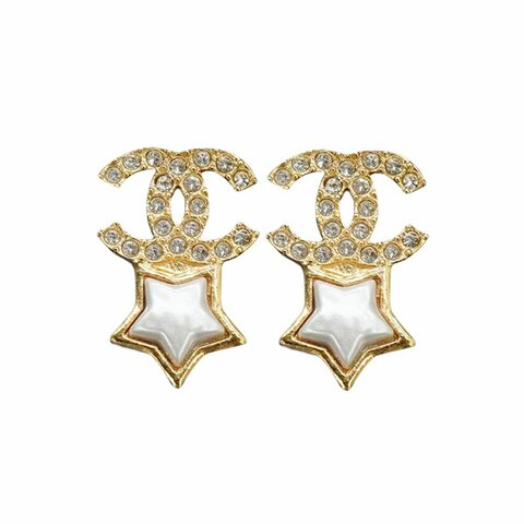 Chanel 水鑽星星針式耳環(金)