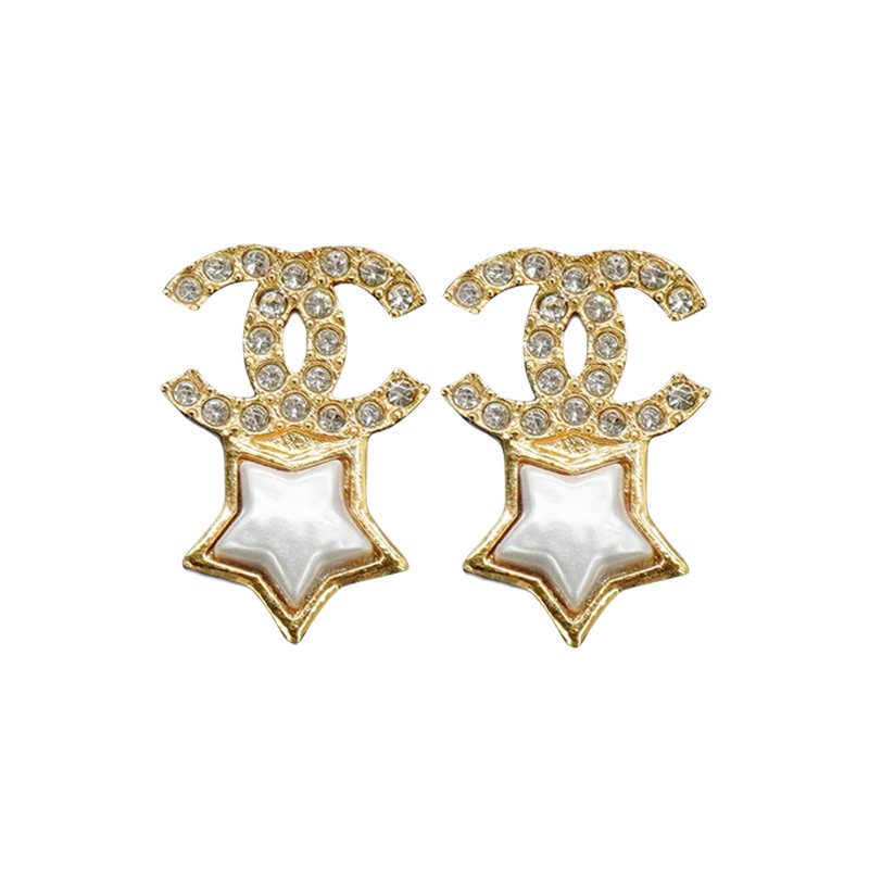 Chanel 水鑽星星針式耳環(金)-0