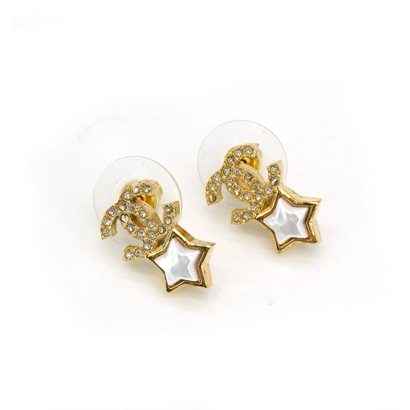 Chanel 水鑽星星針式耳環(金)-1