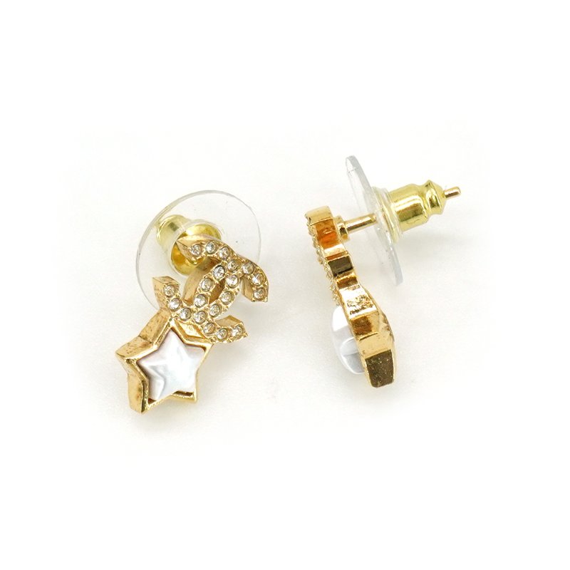 Chanel 水鑽星星針式耳環(金)-3