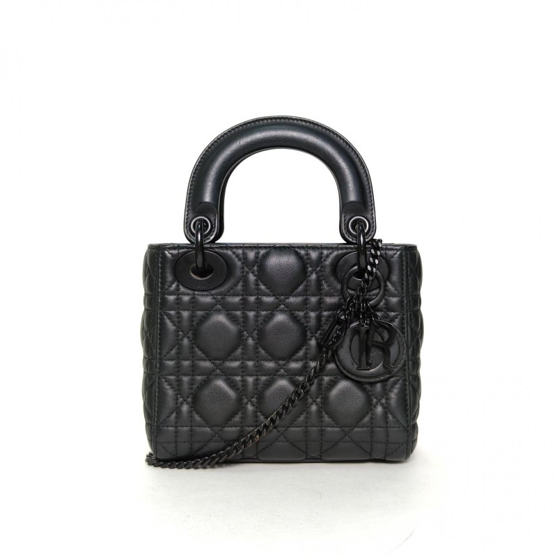 DIOR Lady戴妃包三格黑色牛皮磨砂扣2019肩背包-0