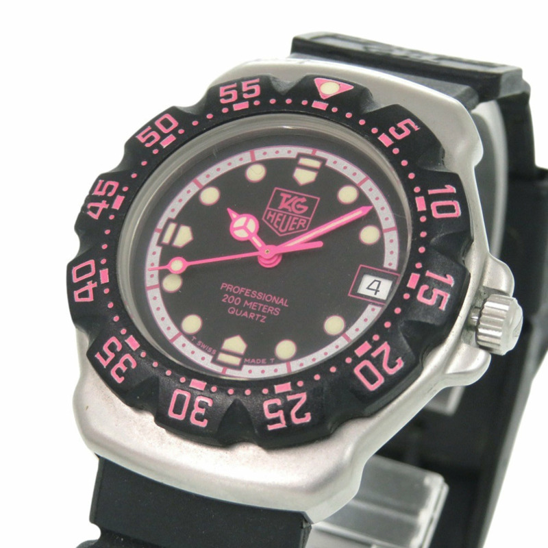 泰格豪雅一級方程式WA1217不鏽鋼橡膠錶帶腕錶，黑色和粉紅色錶盤，石英機芯，1922年-3