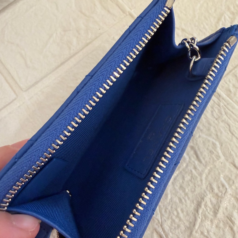 Chanel 藍色羊皮L型拉鏈鑰匙釦零錢包💙-3