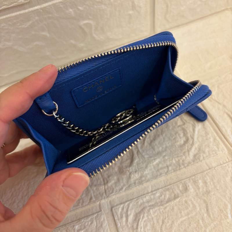 Chanel 藍色羊皮L型拉鏈鑰匙釦零錢包💙-5