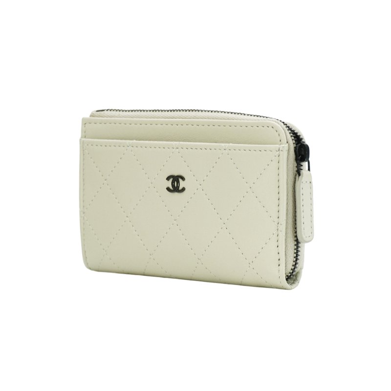 Chanel 展示品 牛皮黑logoL型零錢包(AP3820-米灰)-1