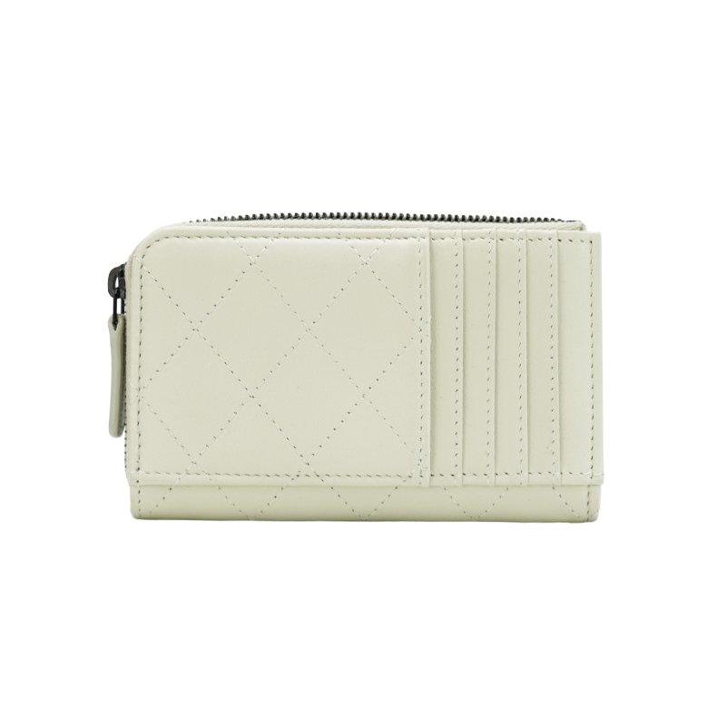 Chanel 展示品 牛皮黑logoL型零錢包(AP3820-米灰)-2