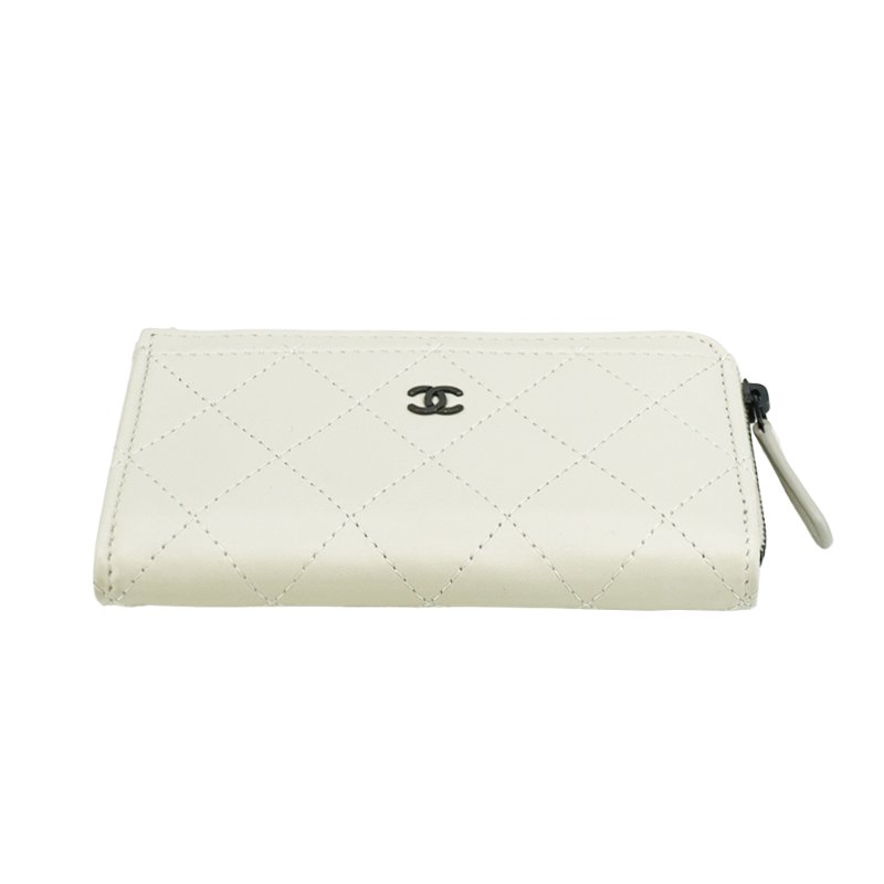 Chanel 展示品 牛皮黑logoL型零錢包(AP3820-米灰)-3
