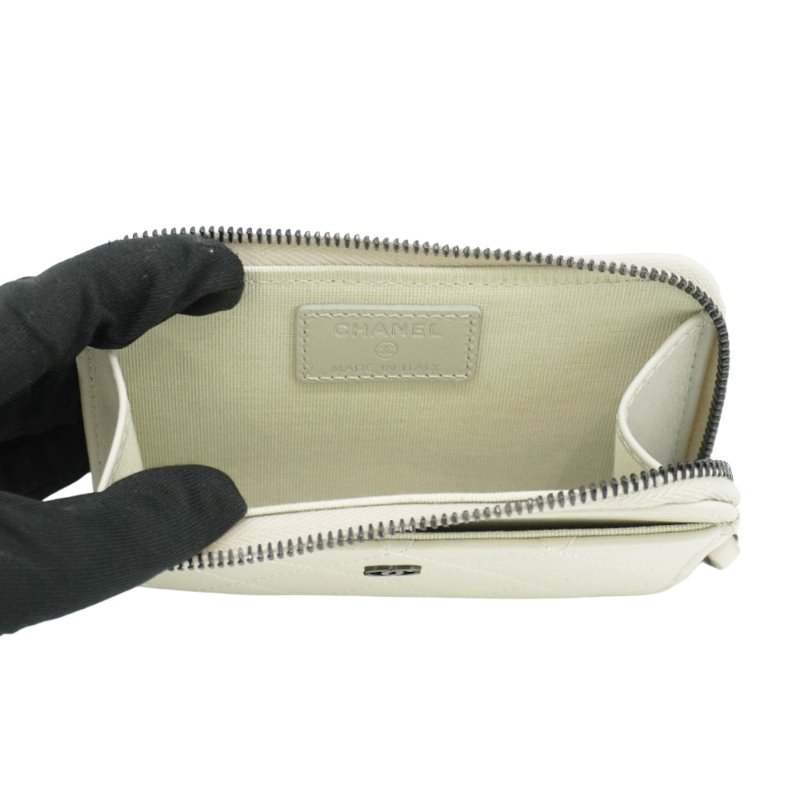 Chanel 展示品 牛皮黑logoL型零錢包(AP3820-米灰)-4