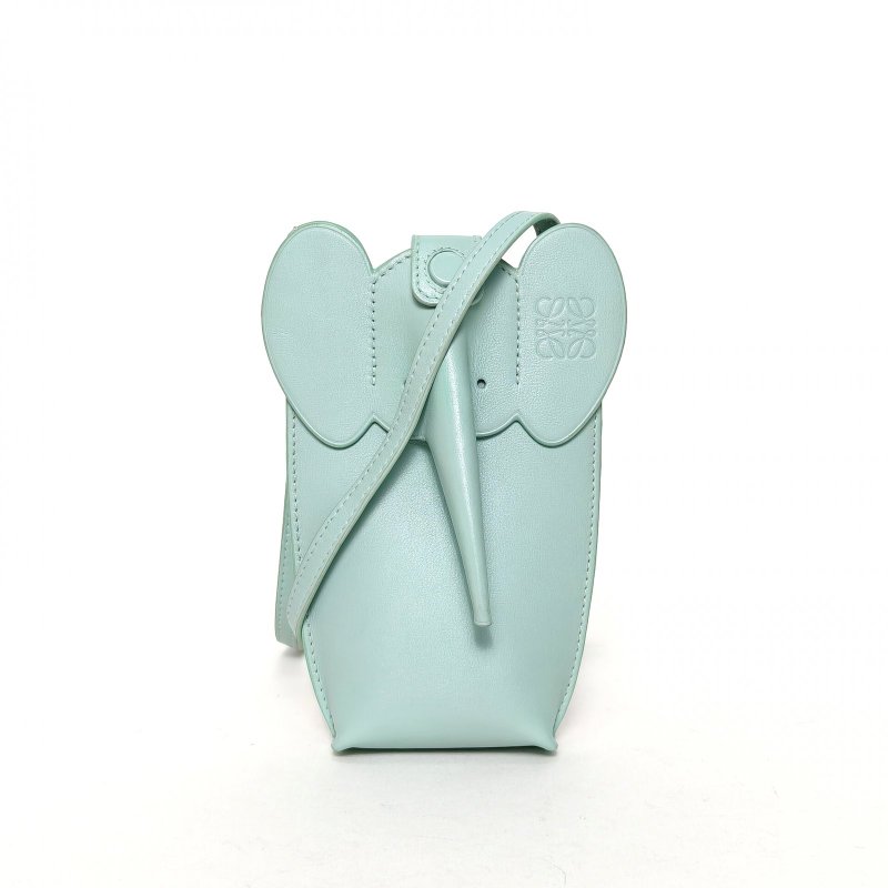 LOEWE ElephantPocketLogo小象手機包綠色牛皮肩背包-0